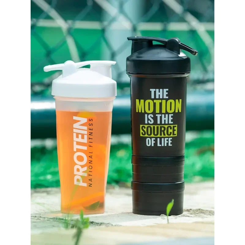 Portable Shaker Bottle for Protein Powder - Leak Proof Gym Mixing Bottle - Plastic Outdoor Drink Cup