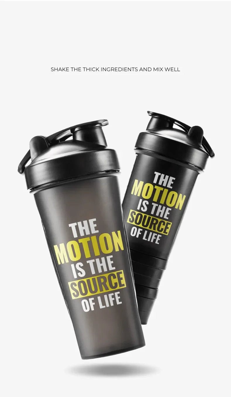 Portable Shaker Bottle for Protein Powder - Leak Proof Gym Mixing Bottle - Plastic Outdoor Drink Cup