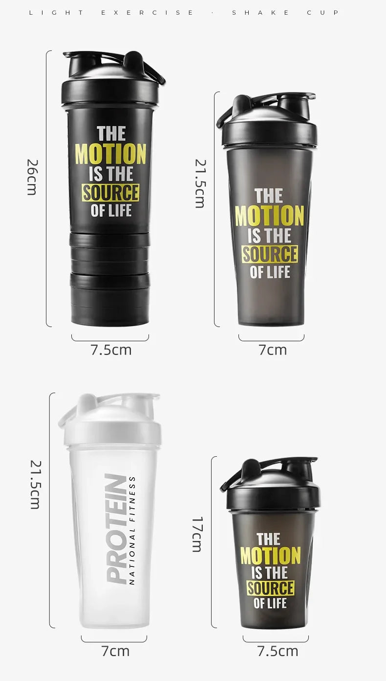 Portable Shaker Bottle for Protein Powder - Leak Proof Gym Mixing Bottle - Plastic Outdoor Drink Cup