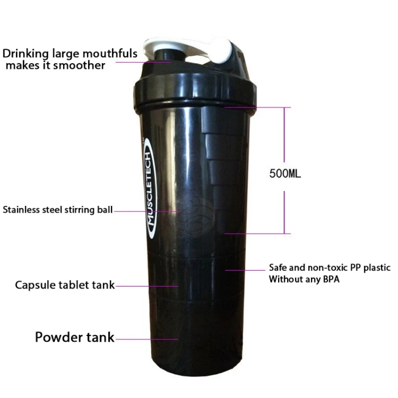 3 Layers Shaker Protein Bottle Powder Shake Cup